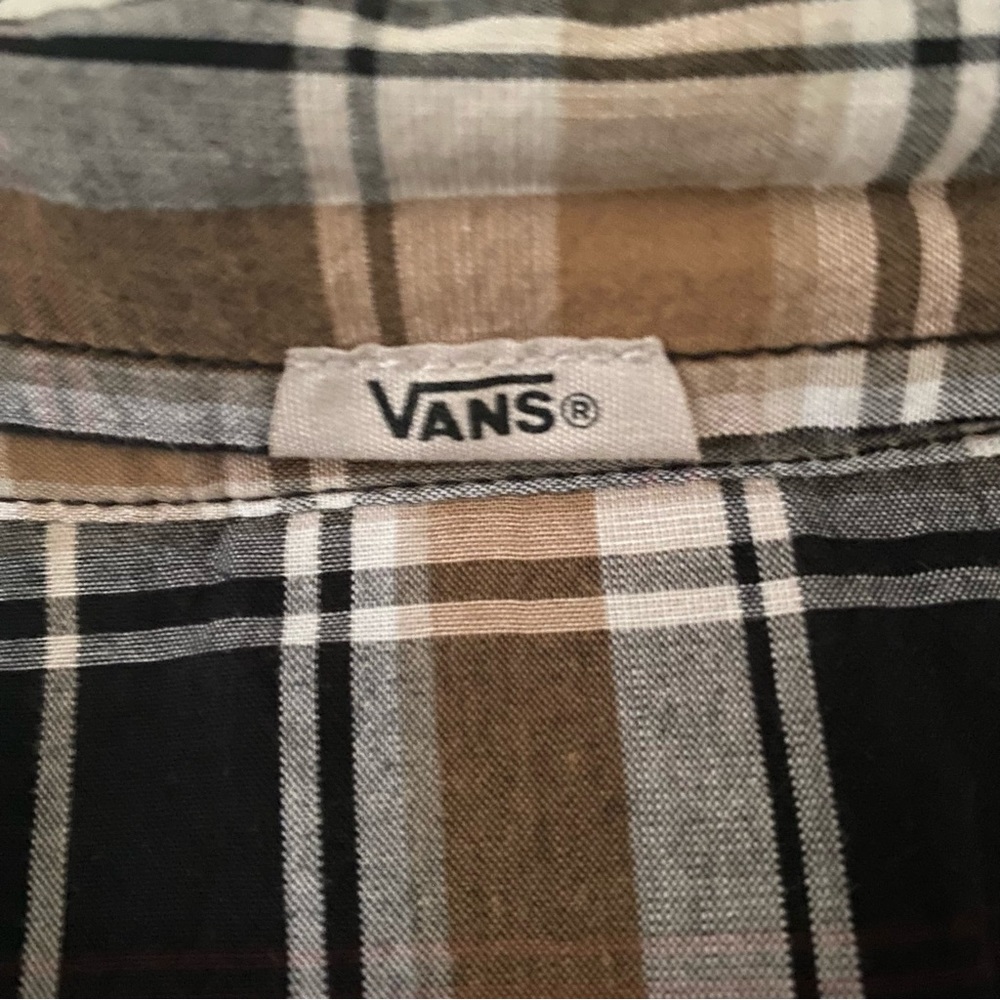 Vans Off The Wall Men’s Large Gold Black Plaid Long Sleeves Button Up Shirt - Picture 5 of 7